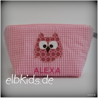 Personalisierter Kulturbeutel / Windeltasche rosa mit Eule
