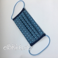 Mund-Nasen-Maske Punkte Blumen blau mit dunkelblau